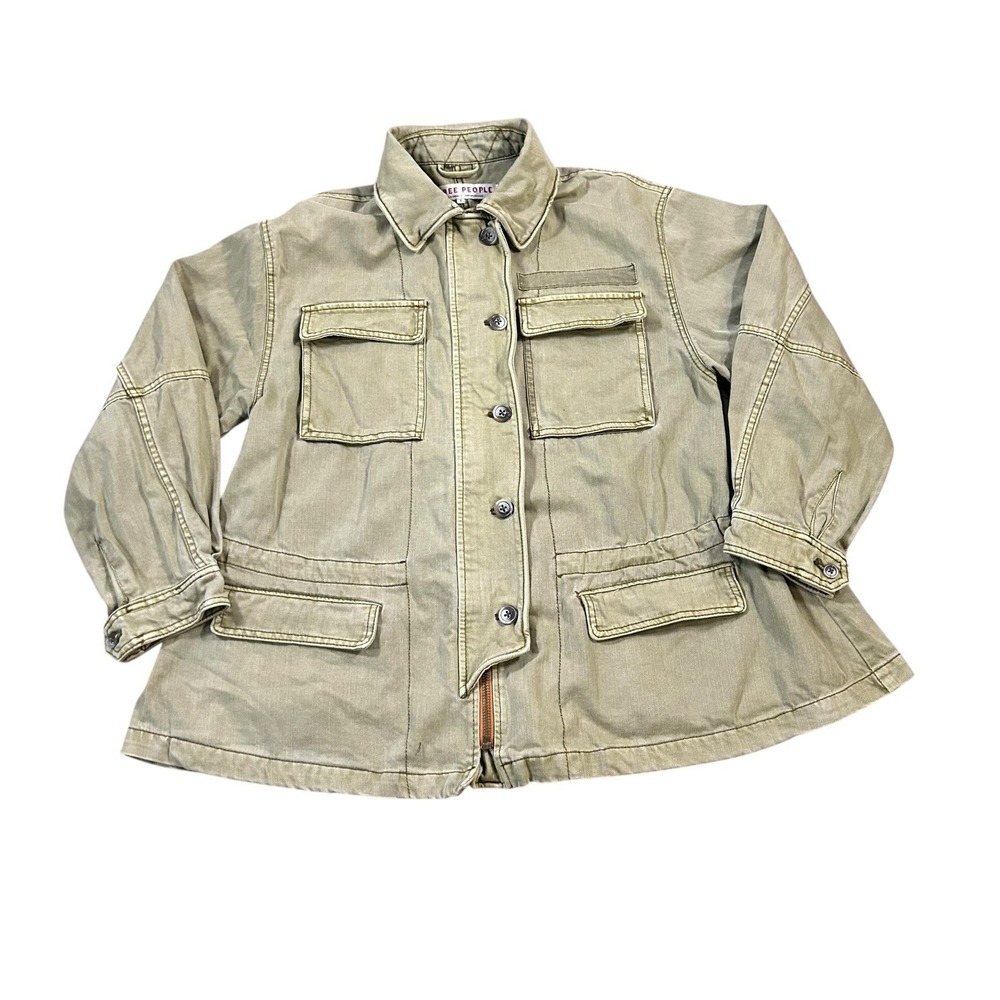 Free People Jacket Seize The Day Military Jacket Canvas Green Size S